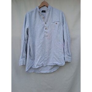 Lee Valley Ireland Blue White Striped Collarless Grandfather Shirt Mens Medium